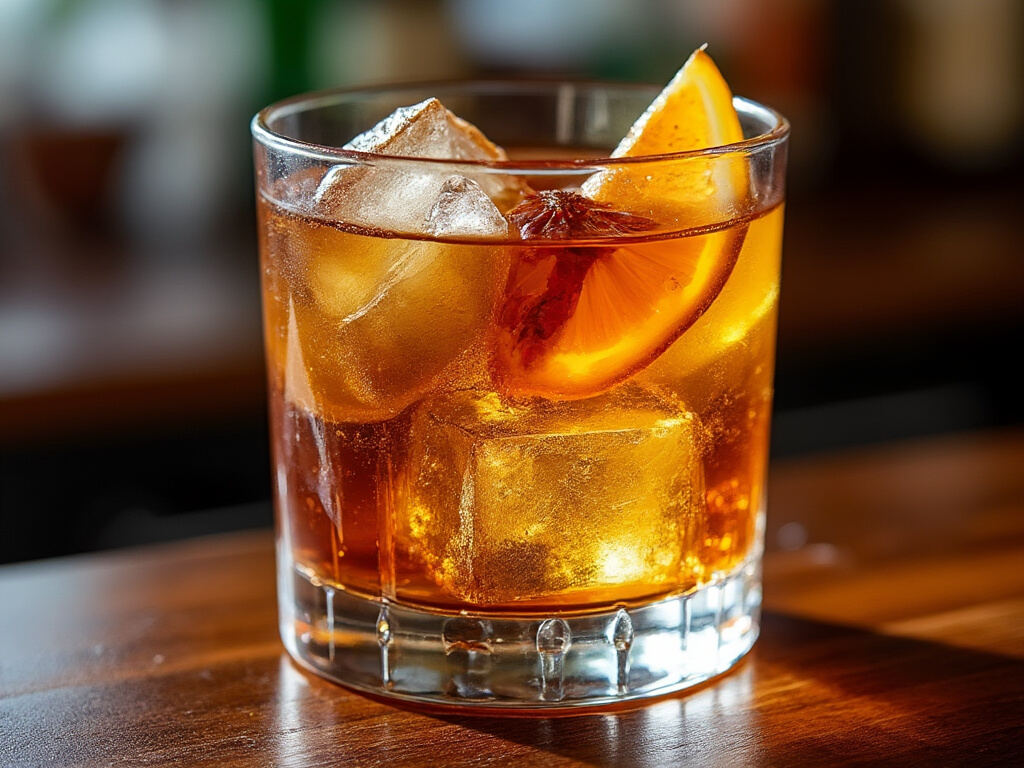 Boulevardier cocktail in a rocks glass